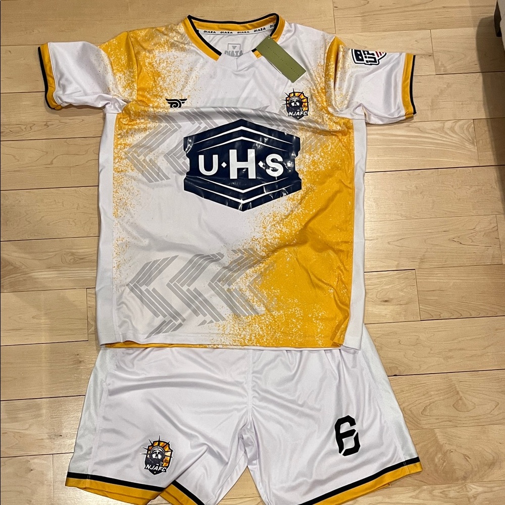White and Yellow Soccer Jersey Set